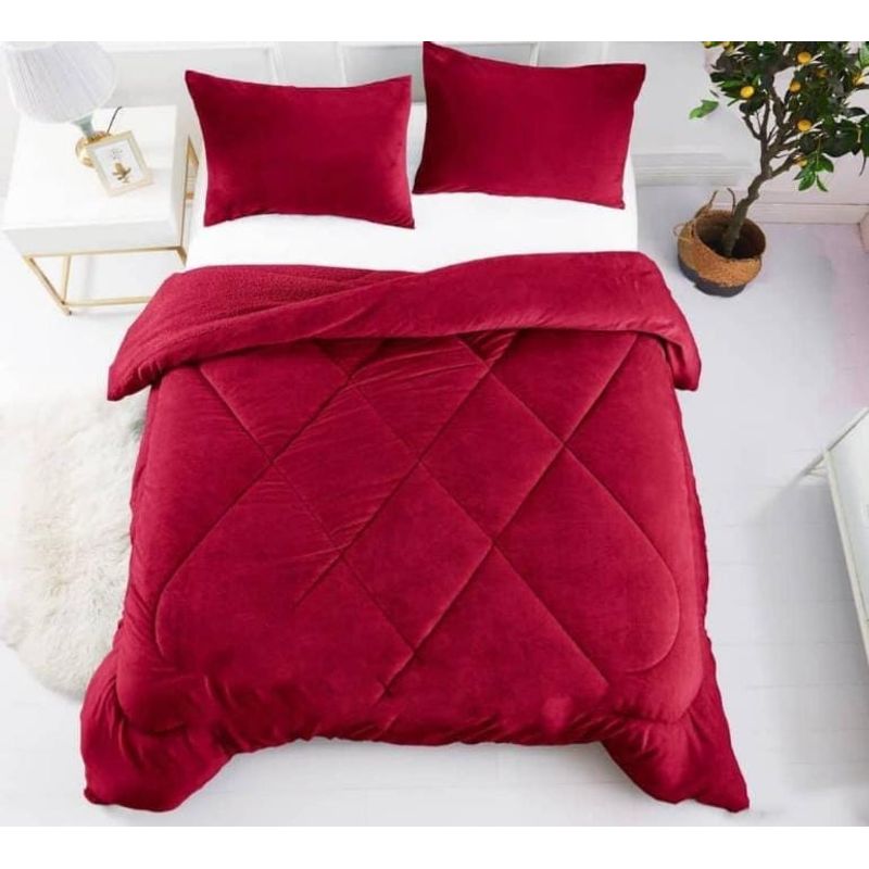 GENERICO - Cobertor de invierno Plush con chiporro 2 Plazas Burdeo