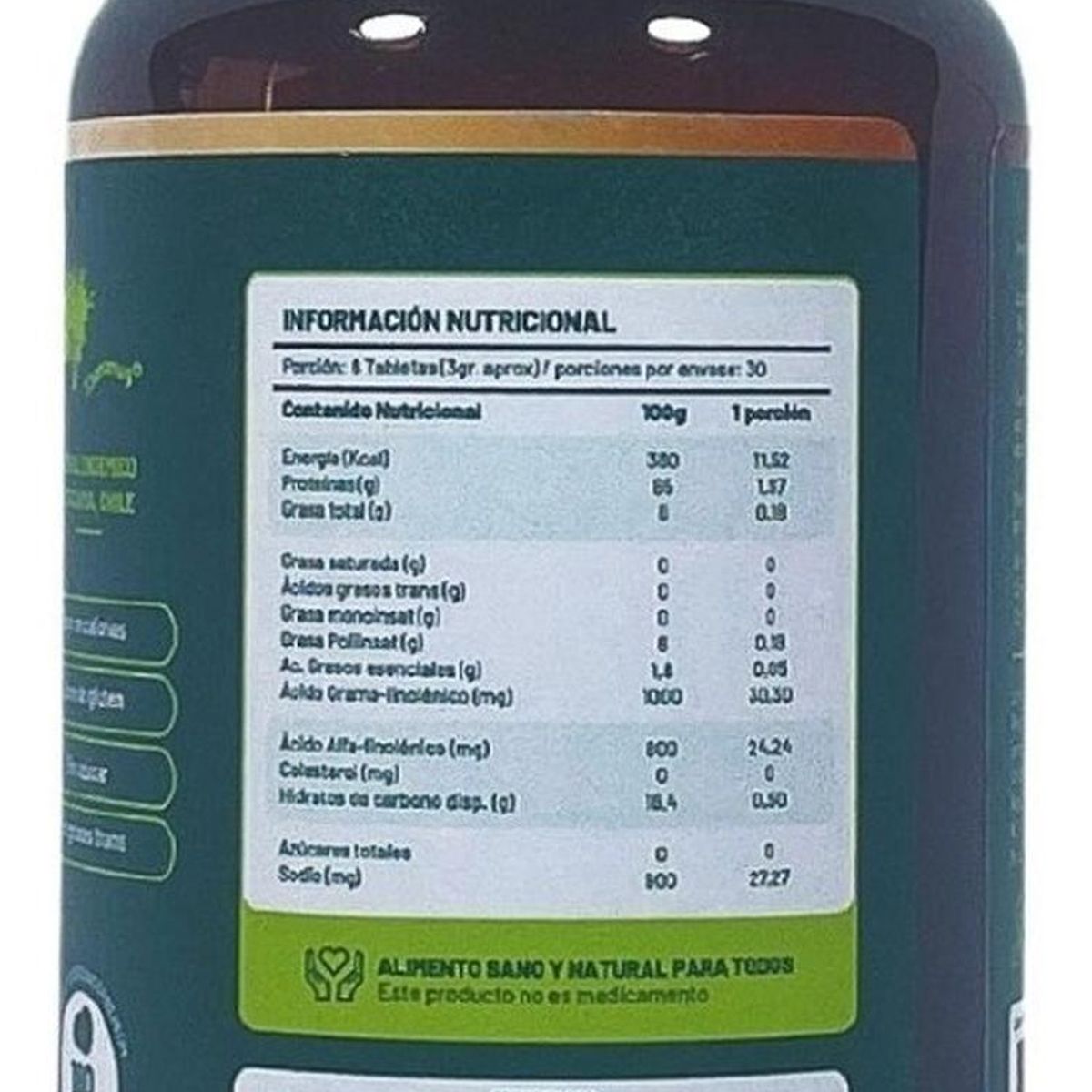 GENERICO - Spirulina Orgánica 100% Natural 180 Tabletas.