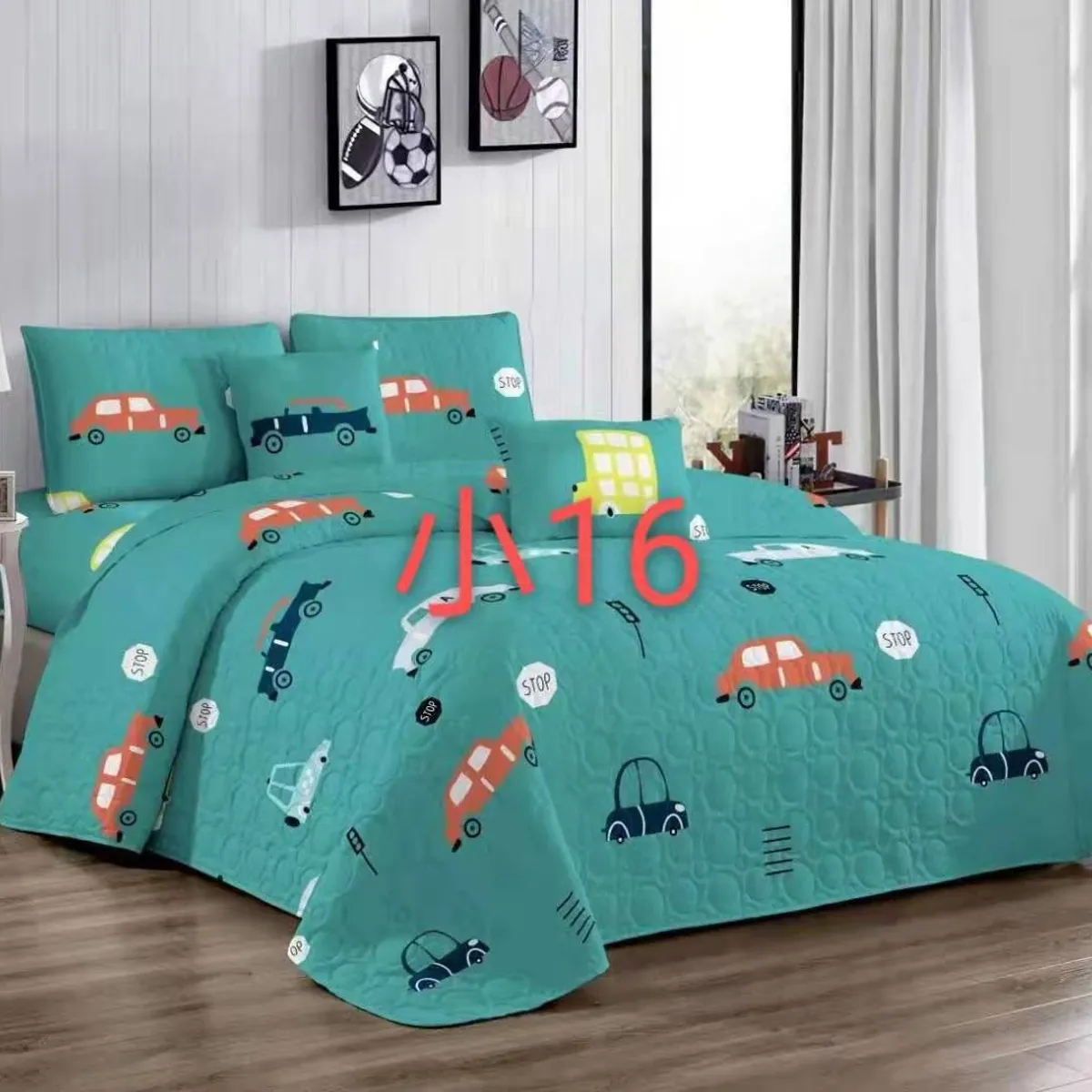 GENERICO - Cobertor Quilt de Verano para niño 1,5 plaza celeste - Modelo Autos