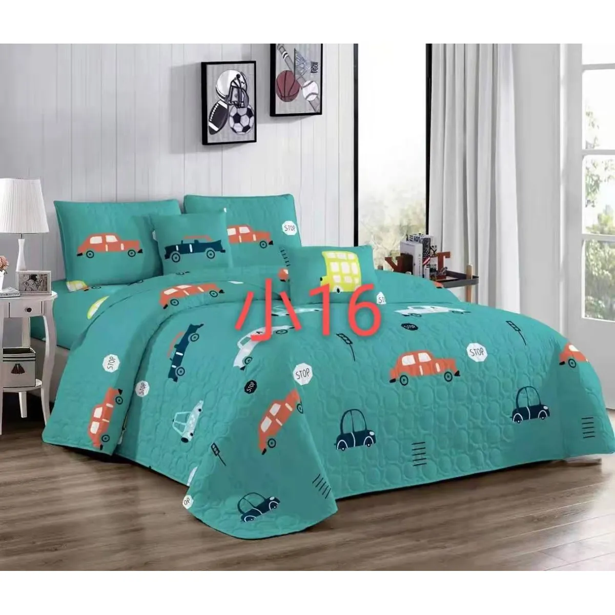 GENERICO - Cobertor Quilt de Verano para niño 1,5 plaza celeste - Modelo Autos