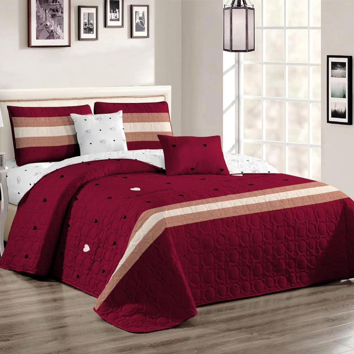 GENERICO - Cobertor de verano Quilt15 plaza Cubrecamas Burdeo