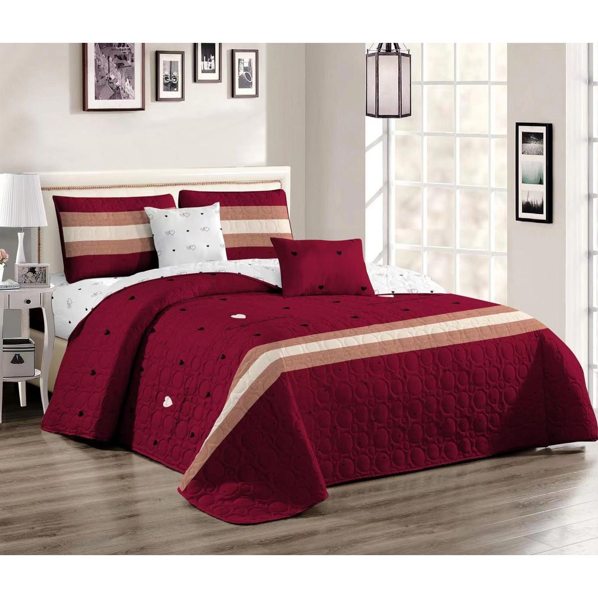 GENERICO - Cobertor de verano Quilt15 plaza Cubrecamas Burdeo