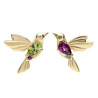 Aros colibrí plata 925 bañado oro joya juvenil mujer