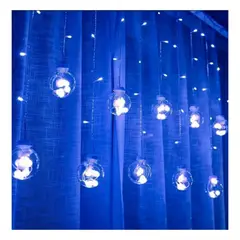 UNIVERSAL - CASCADA NAVIDAD PELOTAS TRANSPARENTES CON LUCES AZULES INTERIORES