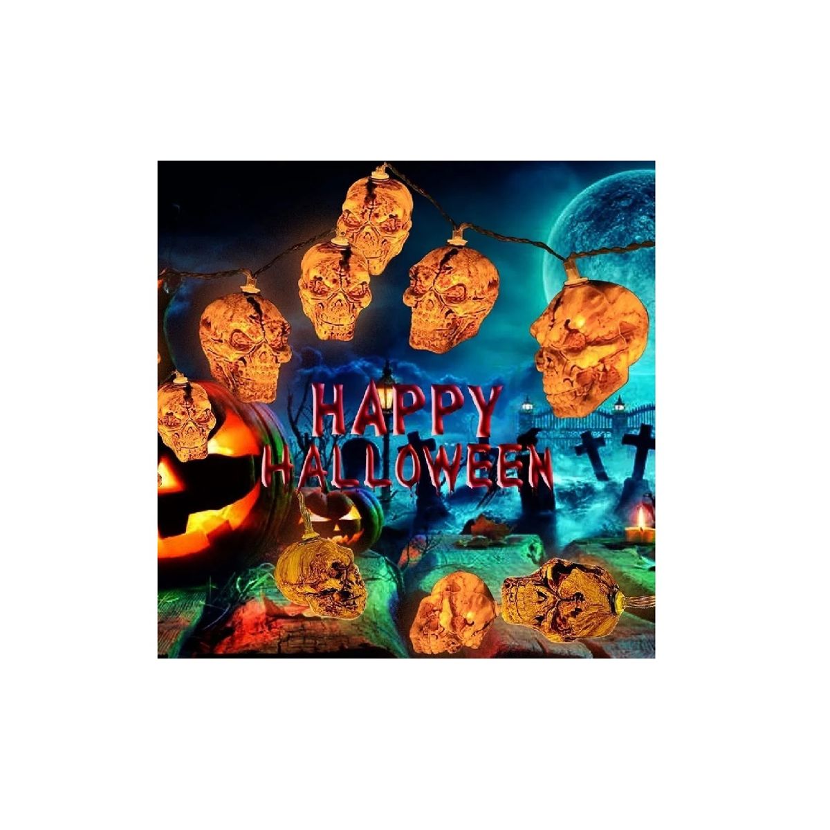 GENERICO - Calaveras De Halloween Luz Led Guirnalda Luces Exterior 2m