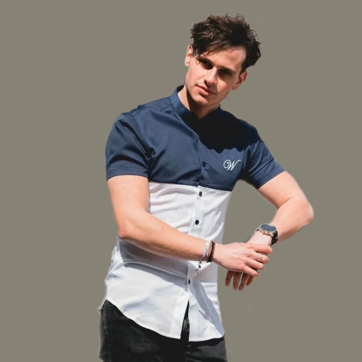WHITE CLOTHING - camisa Bi color manga corta fit
