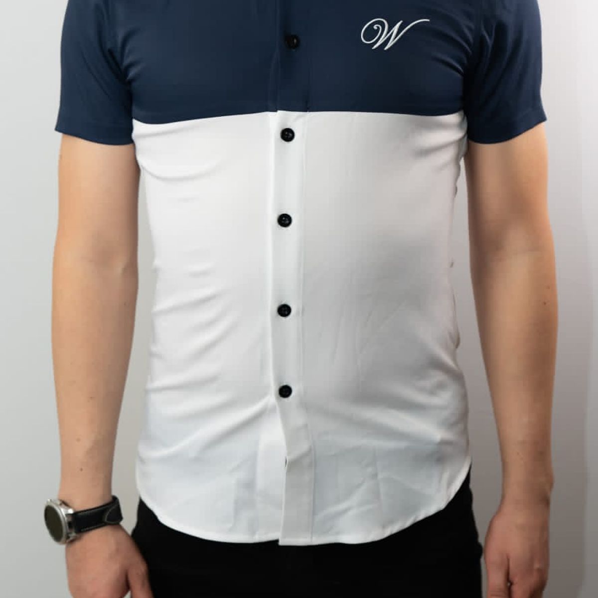 WHITE CLOTHING - camisa Bi color manga corta fit