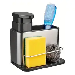 IRM - Dispensador Lavalozas Jabon Porta Esponja Organizador Cocina Plateado Rack Lavaplatos R&L Group