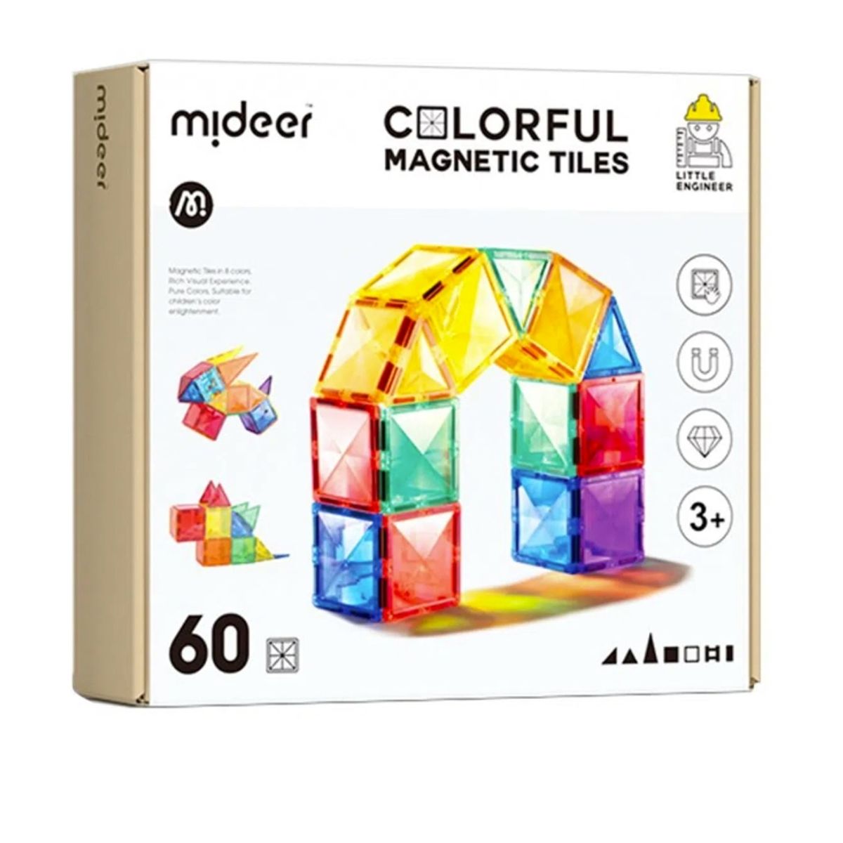 MIDEER - Bloques Magnéticos Coloridos 60 Piezas