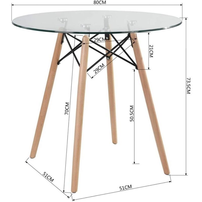 OH MI HOGAR - Comedor Redondo Mesa de Vidrio 80cm + 4 Sillas Eames Clásicas Gris