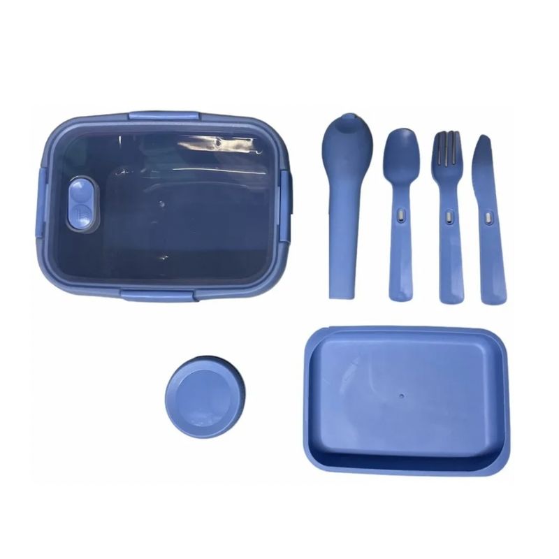 GENERICO - Taper Contenedor De Alimentos Plástico  Cubiertos Bowl Azul