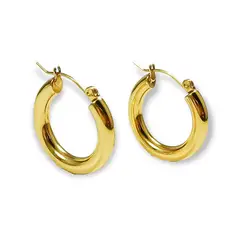 ELBAULDEJUMA - Argollas Aros Bote Minimalista Clasicas Hoop Chapada En Oro 18kl.-
