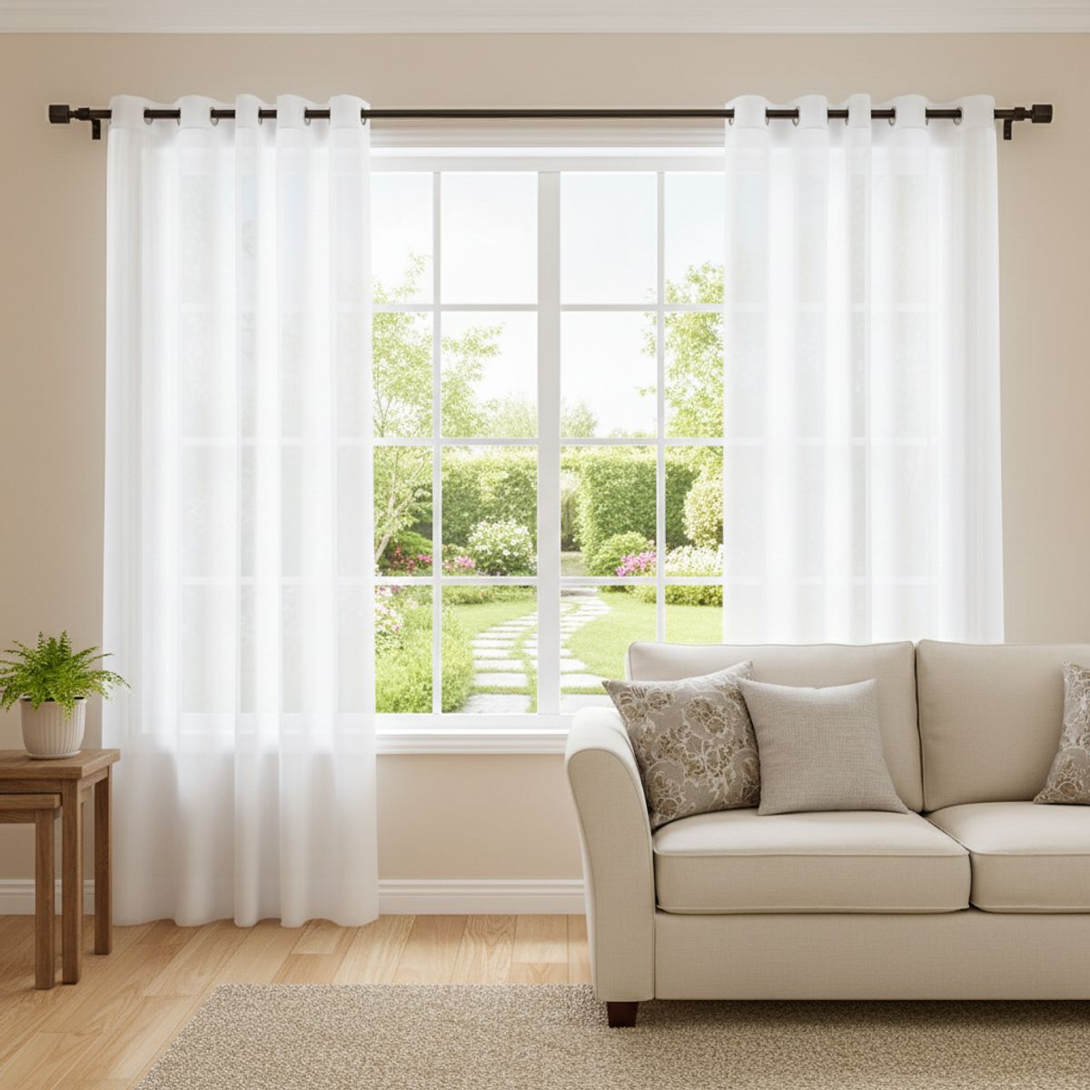 VELUTTI - Set Visillos Ojetillo Liso Blanco Velutti