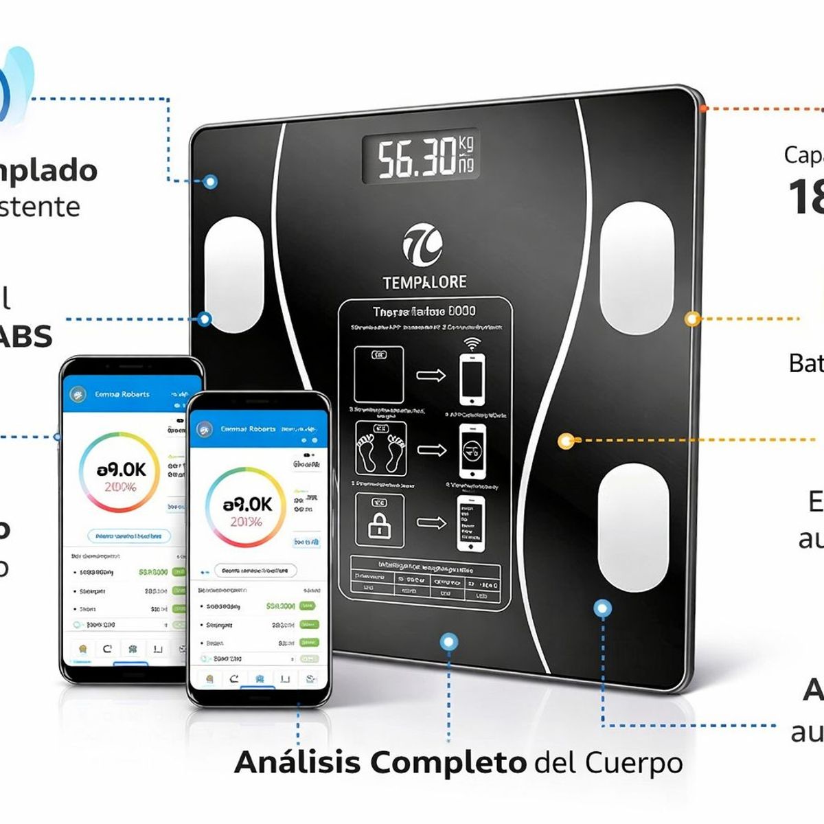 GENERICO - Balanza Digital Inteligente Bluetooth 180 Kg  Medidor De Grasa Corporal IMC Masa Muscular