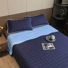 BJ HOGAR - Cubrecama Quilt Azul Oscuro y Azul Claro Reversible 2 Plazas