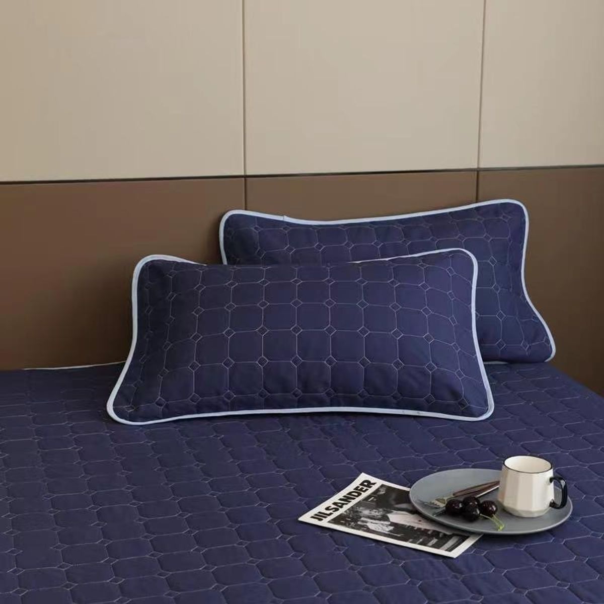 BJ HOGAR - Cubrecama Quilt Azul Oscuro y Azul Claro Reversible 2 Plazas