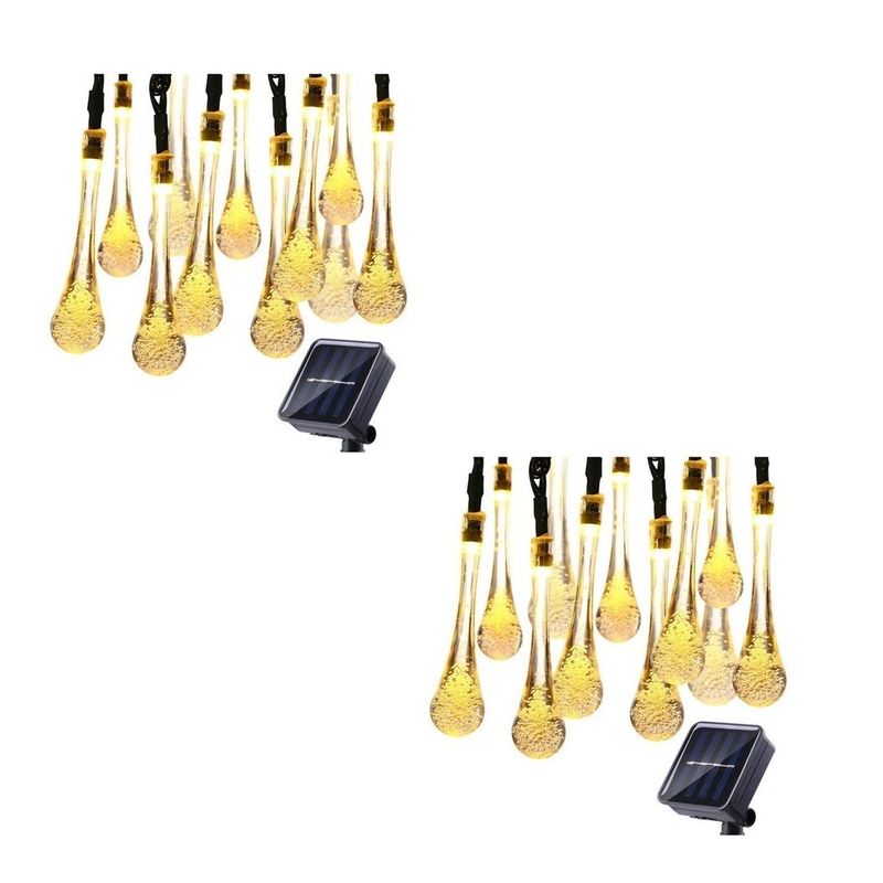 GENERICO - Pack X2 Guirnalda Solar Hada Gotas 20 led 4 Metros Cálida