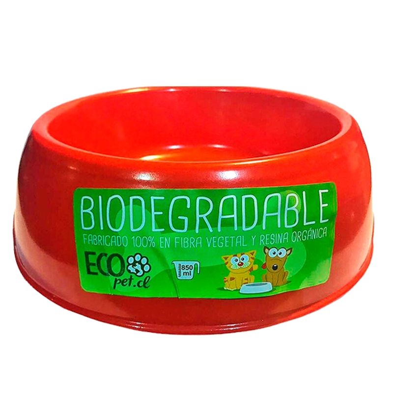ECOPET - Plato mascota biodegradable bambu ecopet redondo grande rojo
