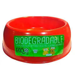 ECOPET - Plato mascota biodegradable bambu redondo grande rojo
