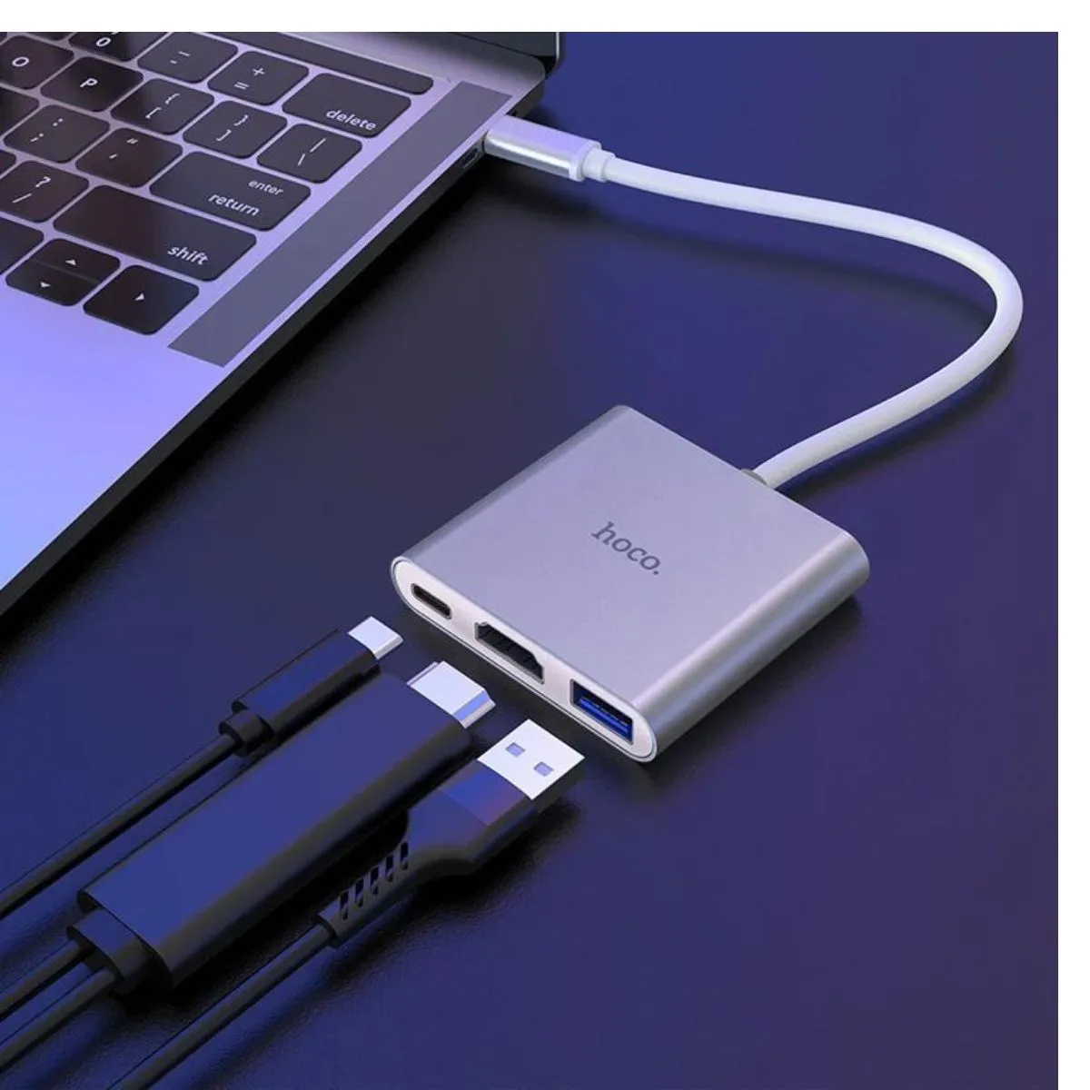 HOCO - Adaptador Type-C a USB  HDMIPD Silver