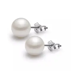 GENERICO - Aros perla 8mm plata 925 joya juvenil mujer