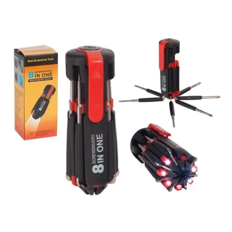 GENERICO - Destornillador 8 En 1 Con Linterna Led Herramienta Multiuso