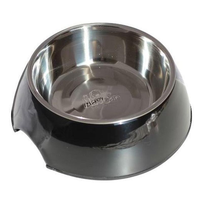 MASCAN - Plato Melamina Sólido Redondo Negro Talla L Perro.