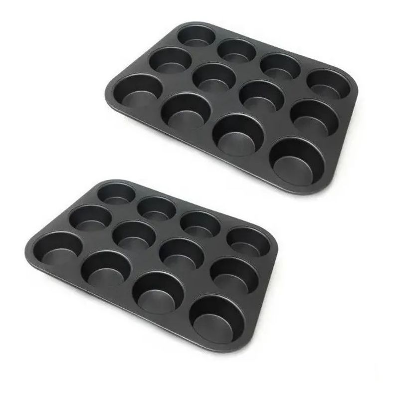 GENERICO - Pack X2 Moldes 12 Cupcakes Molde Cupcake Molde Muffin Gris