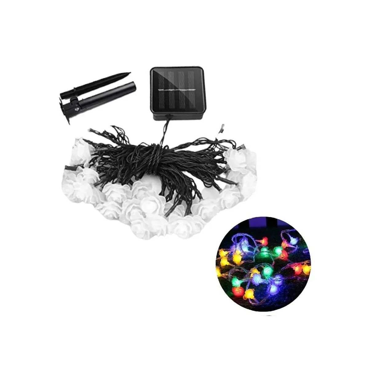 GENERICO - Guirnalda Luces Exterior Cascada Luces Solares Rosas Led 5m