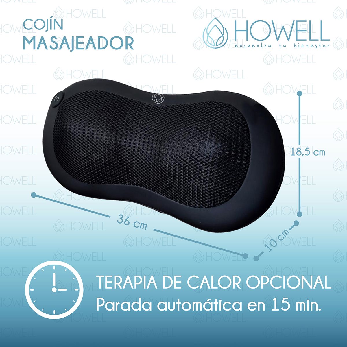 HOWELL - Cojín Masajeador Inalámbrico Howell Almohada Masaje Calor