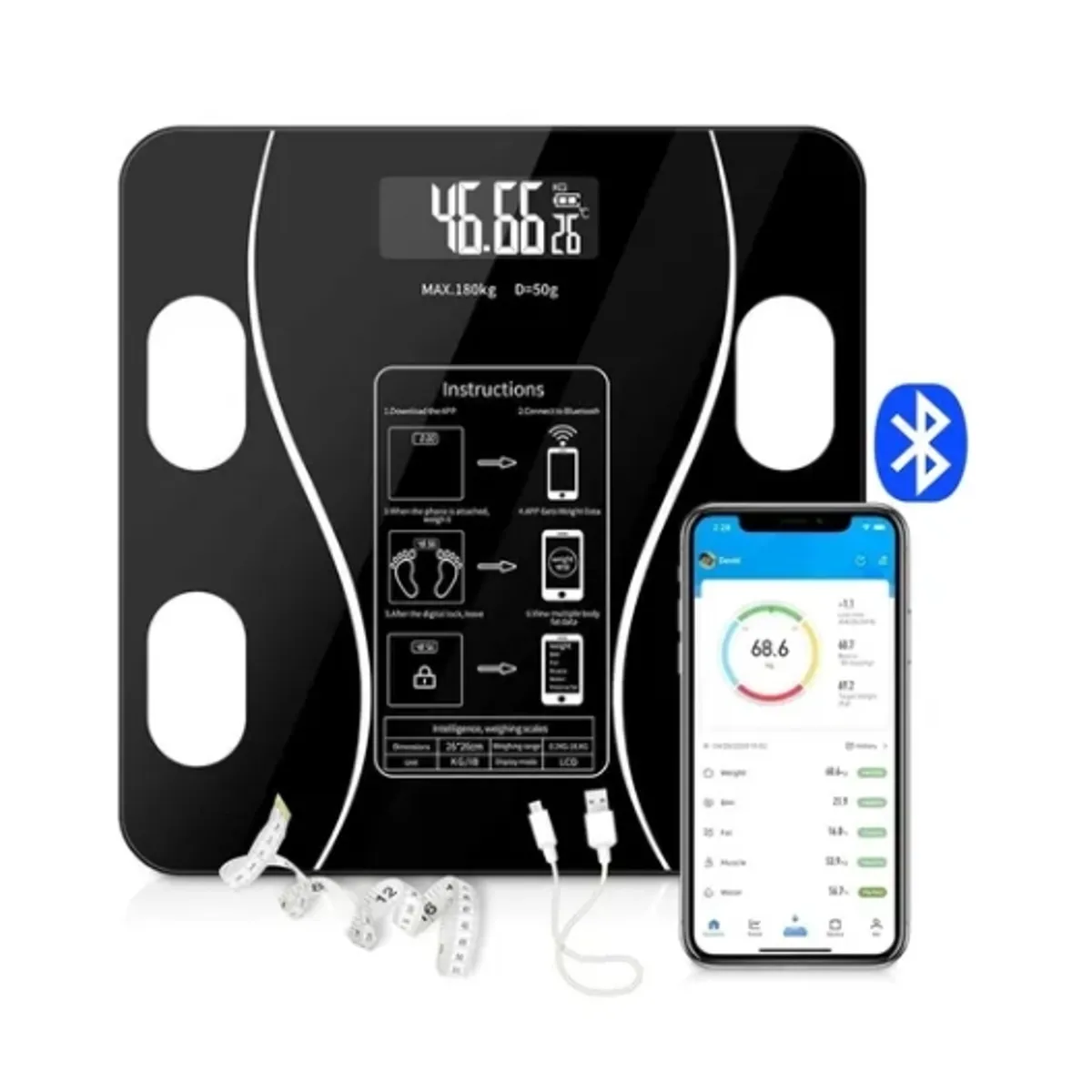 OFERTABKN - Pesa Digital De Baño Inteligente Recargable Bluetooth App