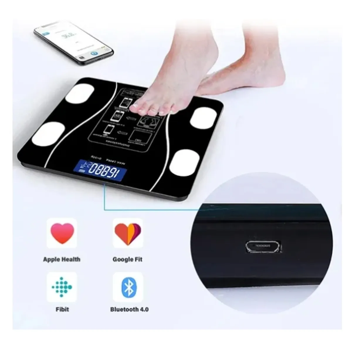 OFERTABKN - Pesa Digital De Baño Inteligente Recargable Bluetooth App