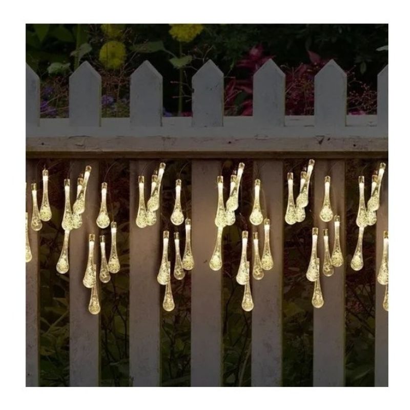 GENERICO - Guirnalda Solar Hada Gotas 20 Led 4 Metros Calidas