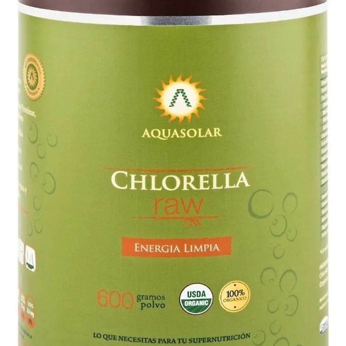 AQUASOLAR - Chlorella Raw Aq  Polvo 600 Gramos