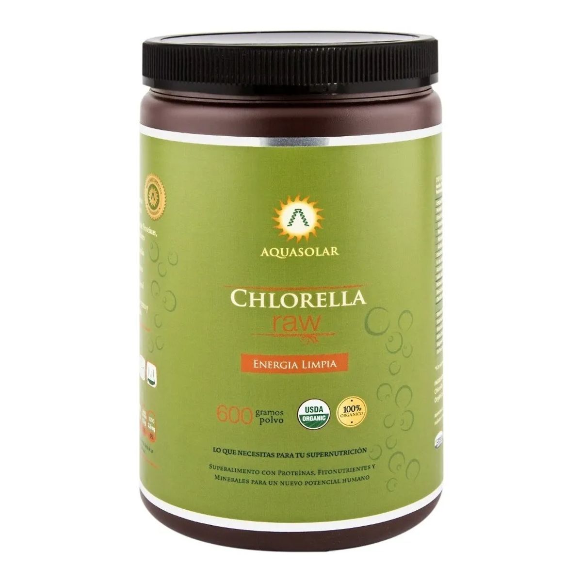 AQUASOLAR - Chlorella Raw Aq  Polvo 600 Gramos