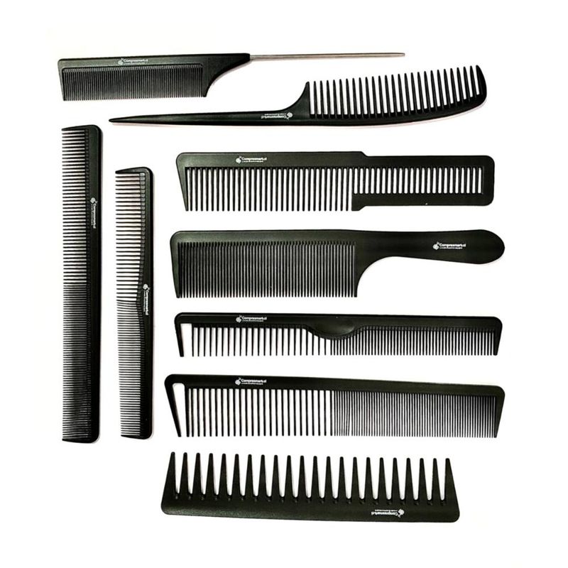 GENERICO - Set de Peinetas 9 pcs Carbon Professional Para Pelquieria CON Estuche