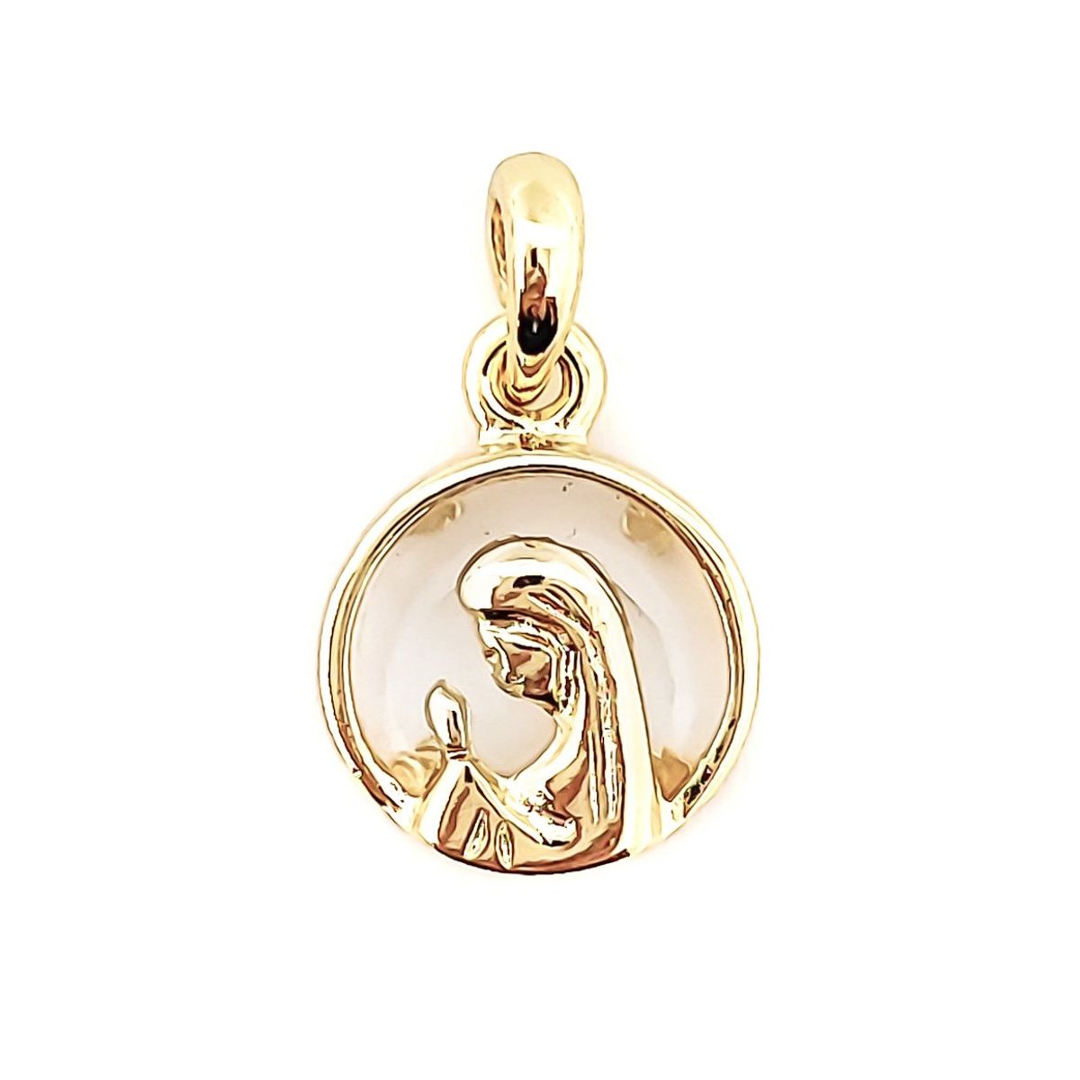 COGGIOLA - Colgante Medalla Virgen Niña Cristal 14mm Enchapado Oro 18K