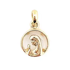 ANDREA COGGIOLA JOYAS - Colgante Medalla Virgen Niña Cristal 14mm Enchapado Oro 18K