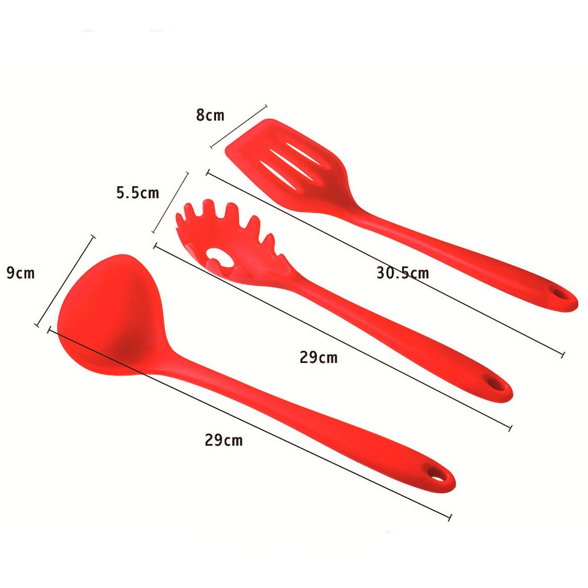 GENERICO - Set 10 Utensilios De Silicona Antiadherentes Cocina Espatula Rojo