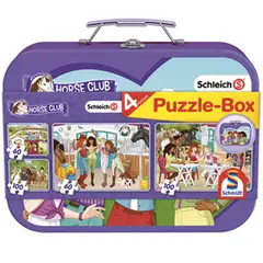 SCHMIDT - Puzzle 2 x 60, 2 x 100 piezas Club Caballos Maleta Metal