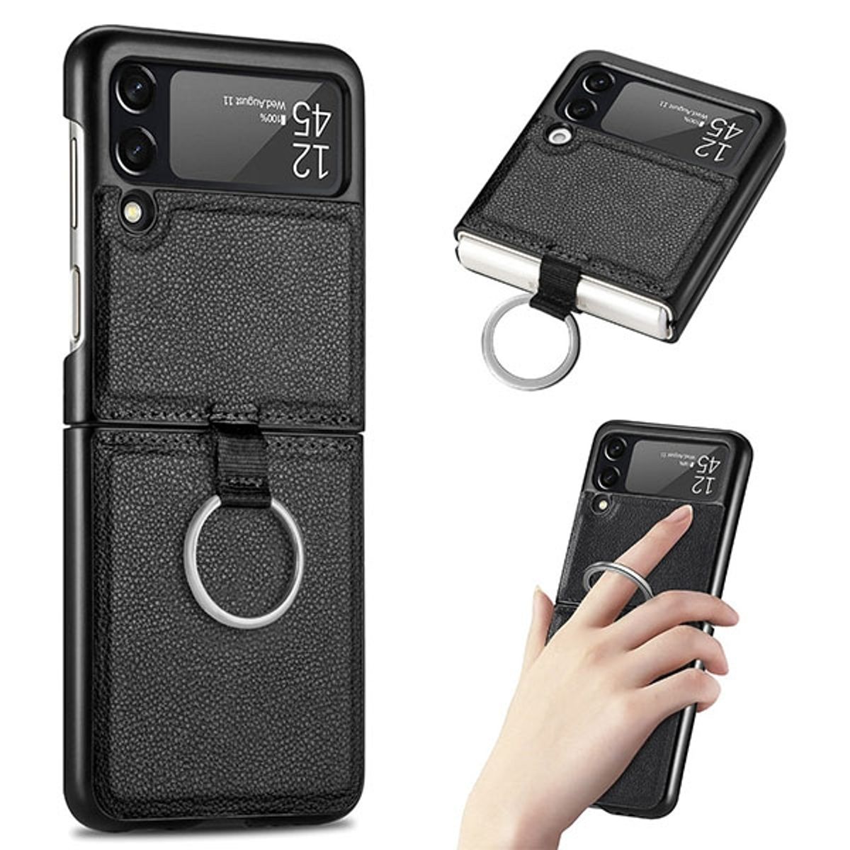 XUNDD - Carcasa para Samsung Z Flip 4 de Cuero con Anillo Premium