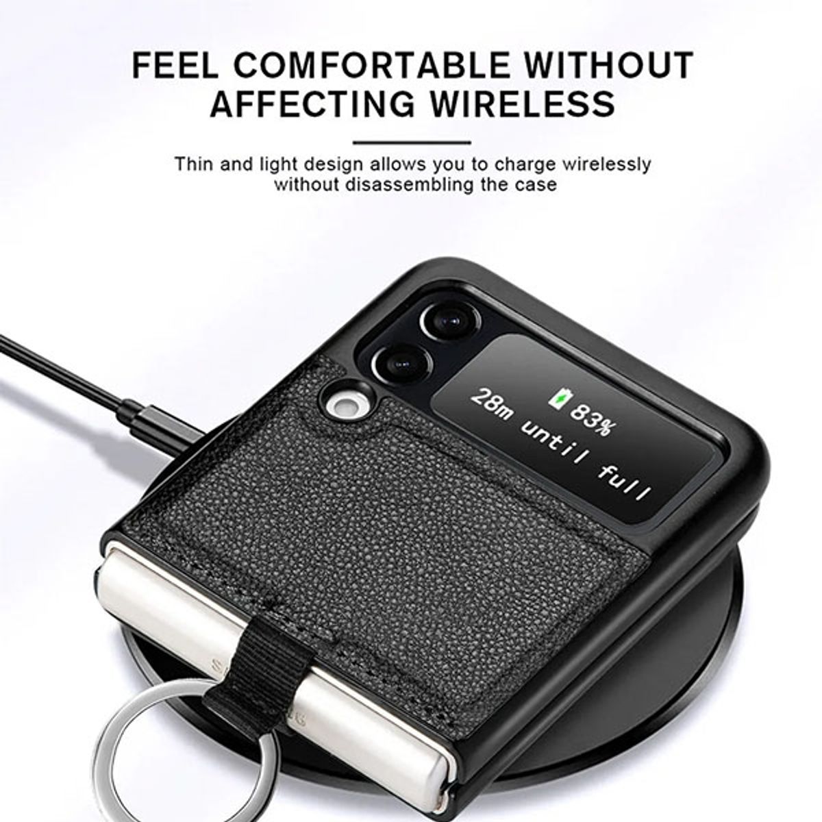 XUNDD - Carcasa para Samsung Z Flip 4 de Cuero con Anillo Premium