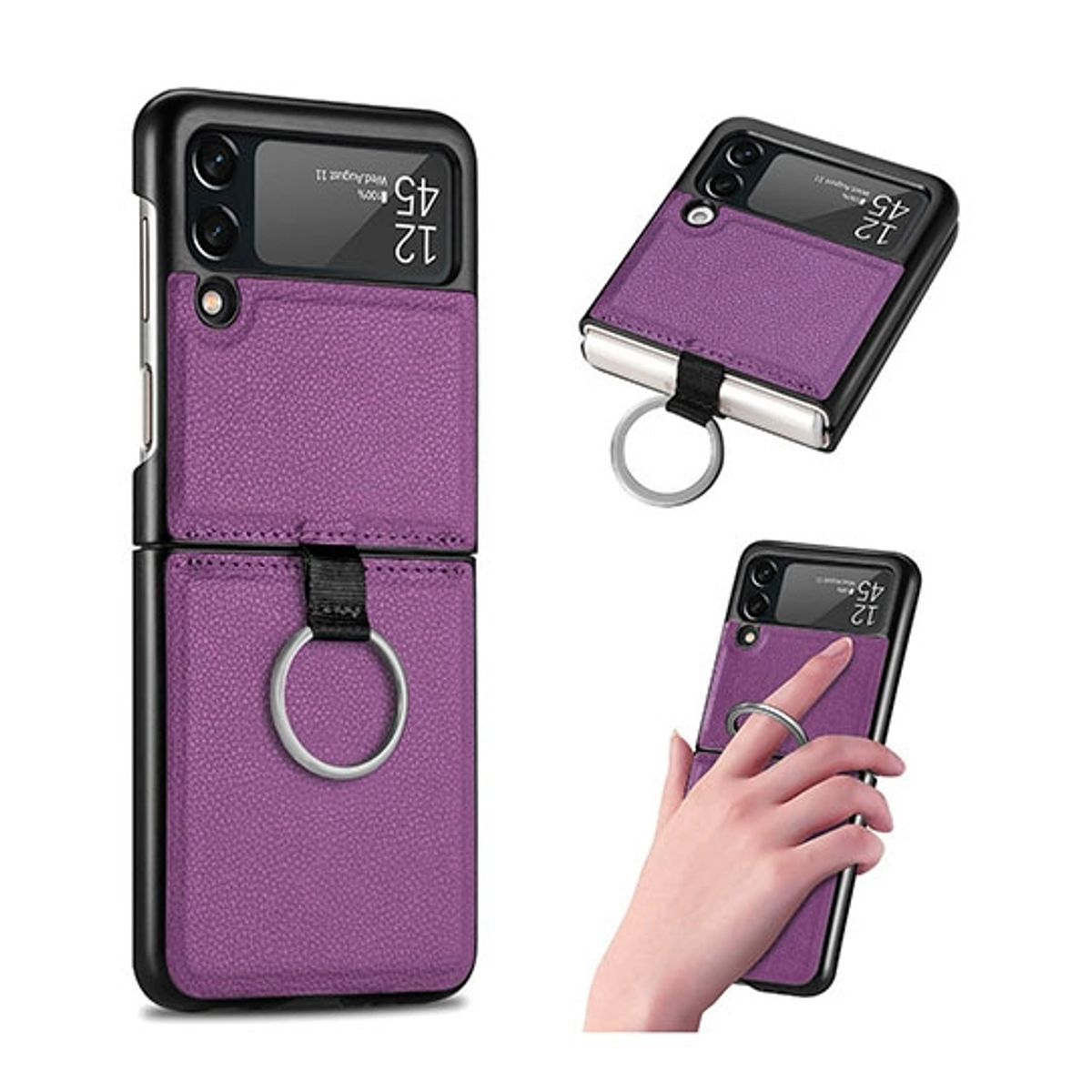 XUNDD - Carcasa para Samsung Z Flip 4 de Cuero con Anillo Premium