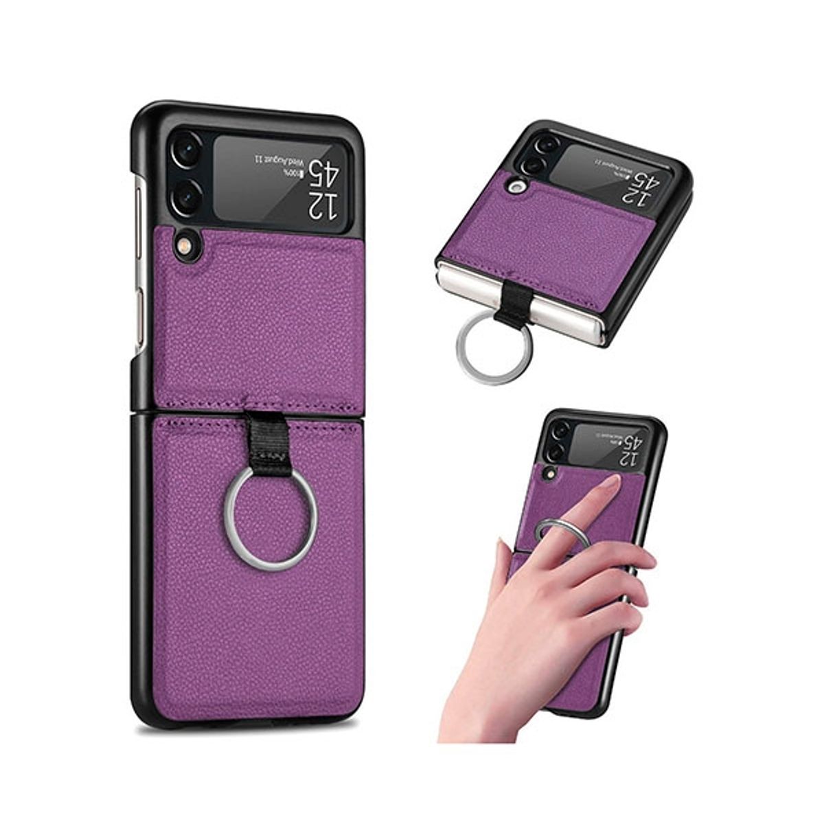 XUNDD - Carcasa para Samsung Z Flip 4 de Cuero con Anillo Premium