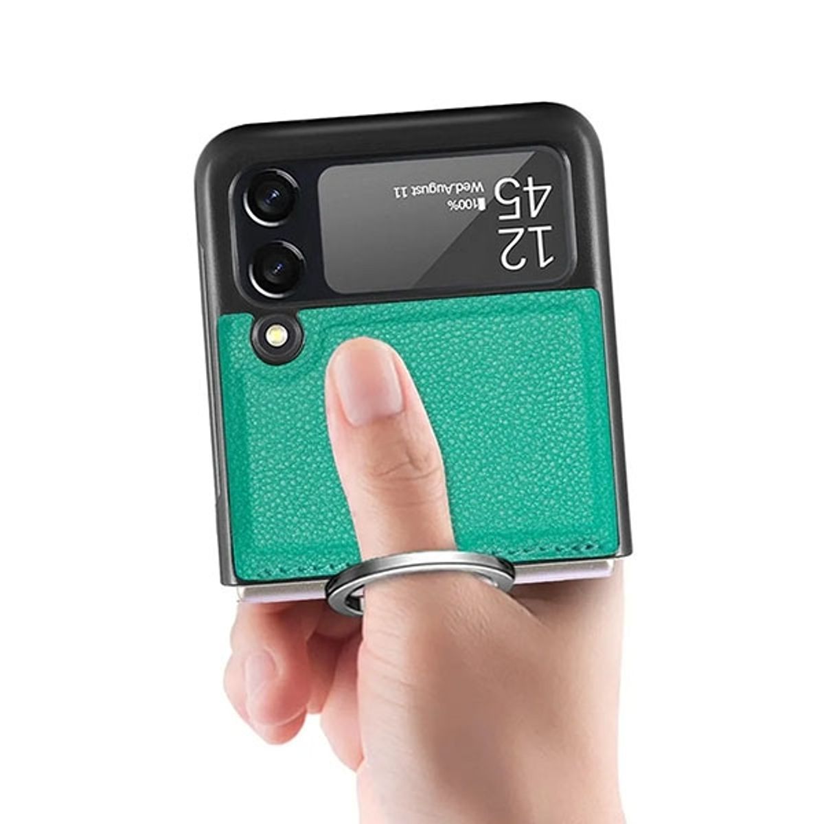 XUNDD - Carcasa para Samsung Z Flip 4 de Cuero con Anillo Premium