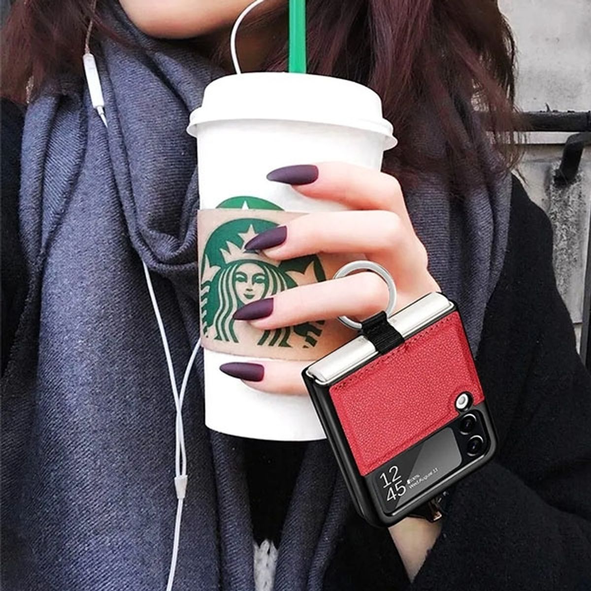 XUNDD - Carcasa para Samsung Z Flip 4 de Cuero con Anillo Premium