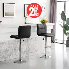 CASA BELLA - PACK 2 PISO DE BAR CUADRO REGULABLE ECO CUERO NEGRO