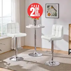 CASA BELLA - PACK 2 PISO DE BAR CUADRO REGULABLE ECO CUERO BLANCO