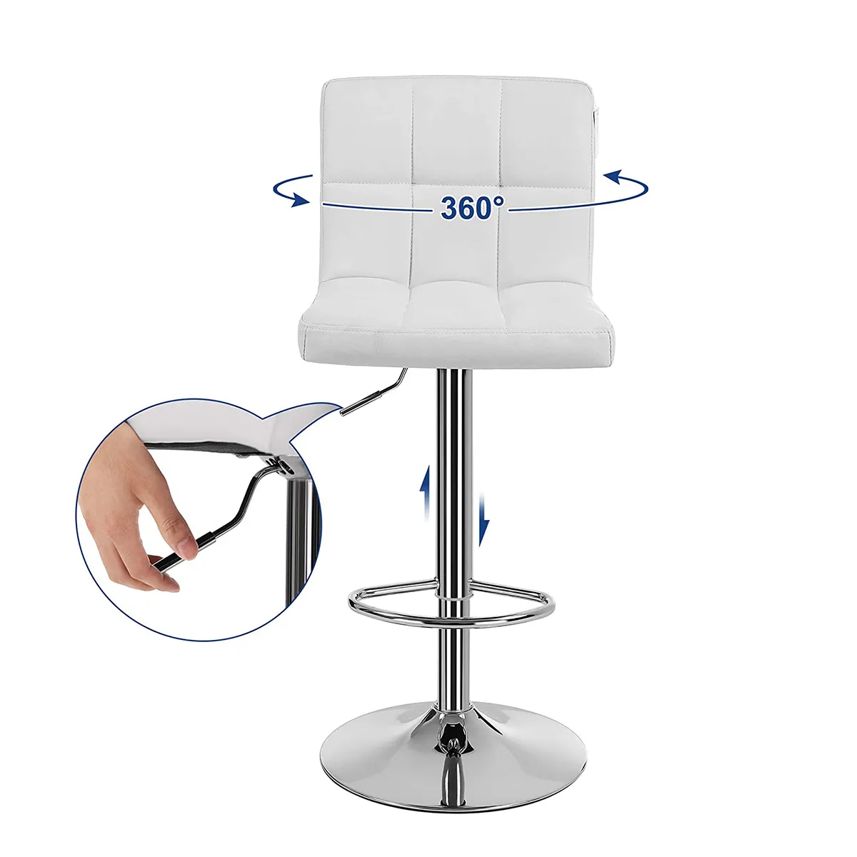 CASA BELLA - PACK 2 PISO DE BAR CUADRO REGULABLE ECO CUERO BLANCO