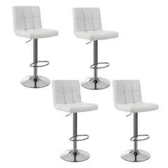 CASA BELLA - PACK 4 PISO DE BAR CUADRO REGULABLE ECO CUERO BLANCO